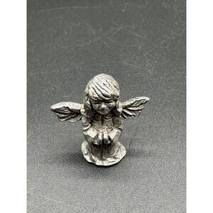Vintage Pewter Angel Figurine Praying Design Small Metal Collectible Shelf Decor
